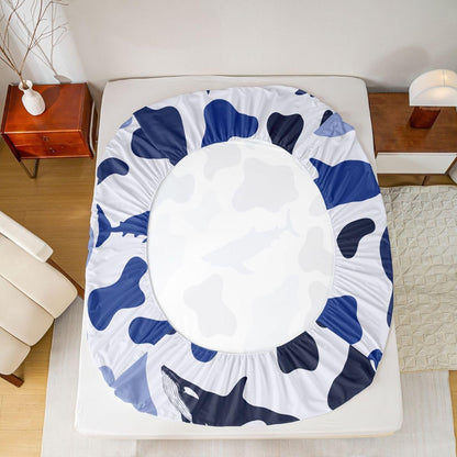 Manfei Musical Kids Fitted Sheet Full Size, MusicalGuitar Radio Drum Kit Headset Print Bedding Set 3pcs for Boys Girls, Rock Music Bed Cover with 2 Pillowcases, Soft Polyester Bedding, No Top Sheet