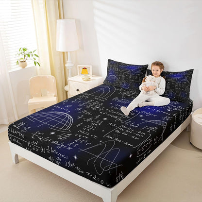 Erosebridal Science Theme Bed Sheets Set Full Size for Boys Girls Chemistry Periodic Table Print Sheet Set Chemical Subject Theme Sheets Teens Kids Math Science Atyle Fitted Sheet 4 Pcs
