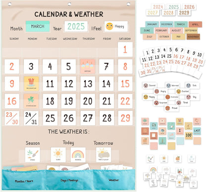 Godery Calendar and Weather Pocket Chart, Classroom Organized Chart, 149 Pieces