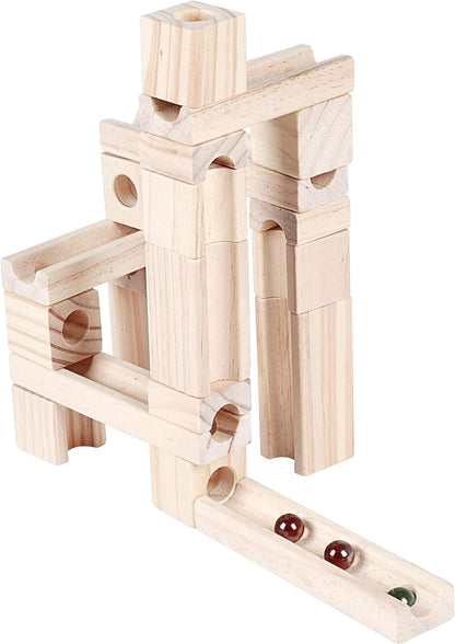 Golden Age Marble Run Toys, 60 Pieces Wooden Classic Ramps Track Building Construction Set for Children Toddler
