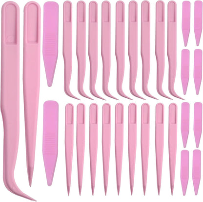 AGNURCADE 30pcs Plastic Tweezers for Crafts- Bulk Pack, Straight/Bent/Curved Tweezers Set for DIY Beads Jewelry Making Multipurpose Tweezer for Women Jewelry Making Tools for Handmade Crafts Stickers