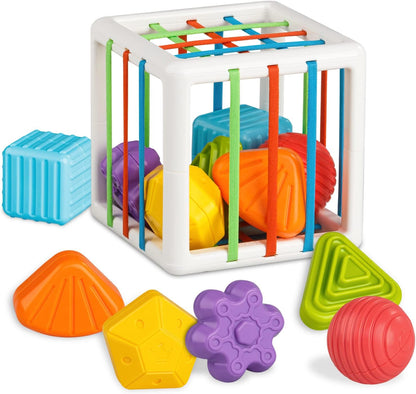 Aprilwolf Montessori Sensory Cube for Toddlers 18 Months + | Educational Activity Center with Elastic Sides | Baby Learning Toys, Wonderful Gift for Birthday Boys & Girls