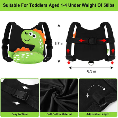 3 in 1 Toddler Harness Leash + Baby Anti Lost Wrist Link, Accmor Cute Dinosaur Child Safety Harness Tether, Kids Walking Wristband Assistant Strap Belt for Parent Boys Outdoor Activity (Black)
