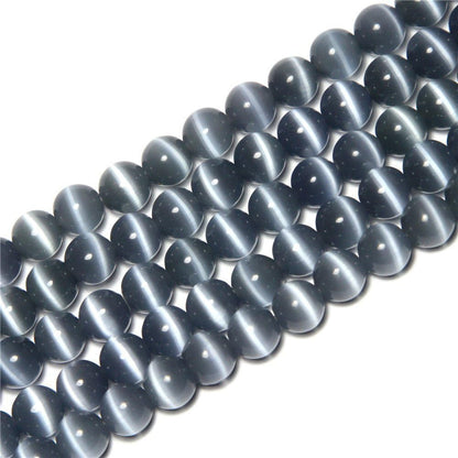 HAAMIIQII 8mm Light Blue Cat Eye Glass Round Crystal Stone Loose Gemstone Beads for Jewelry Making Bracelets Necklaces Earrings Crafts (45-50pcs)