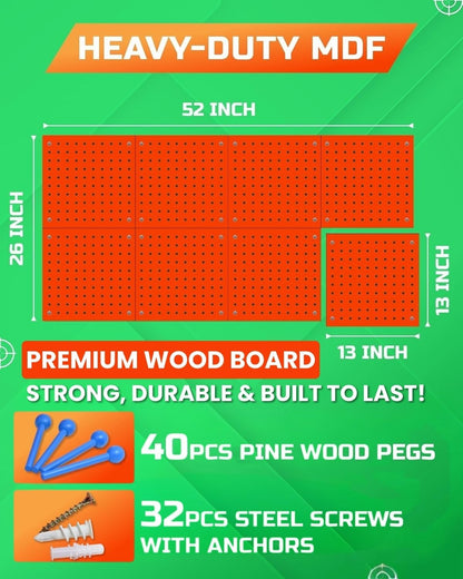 Skywin Wooden Pegboard for Nerf Gun Storage, Nerf Gun Wall Mount Eagle Shape, Compatible with All Blasters, Rack for Wall Organization - Birthday Gift for Kids (Orange)