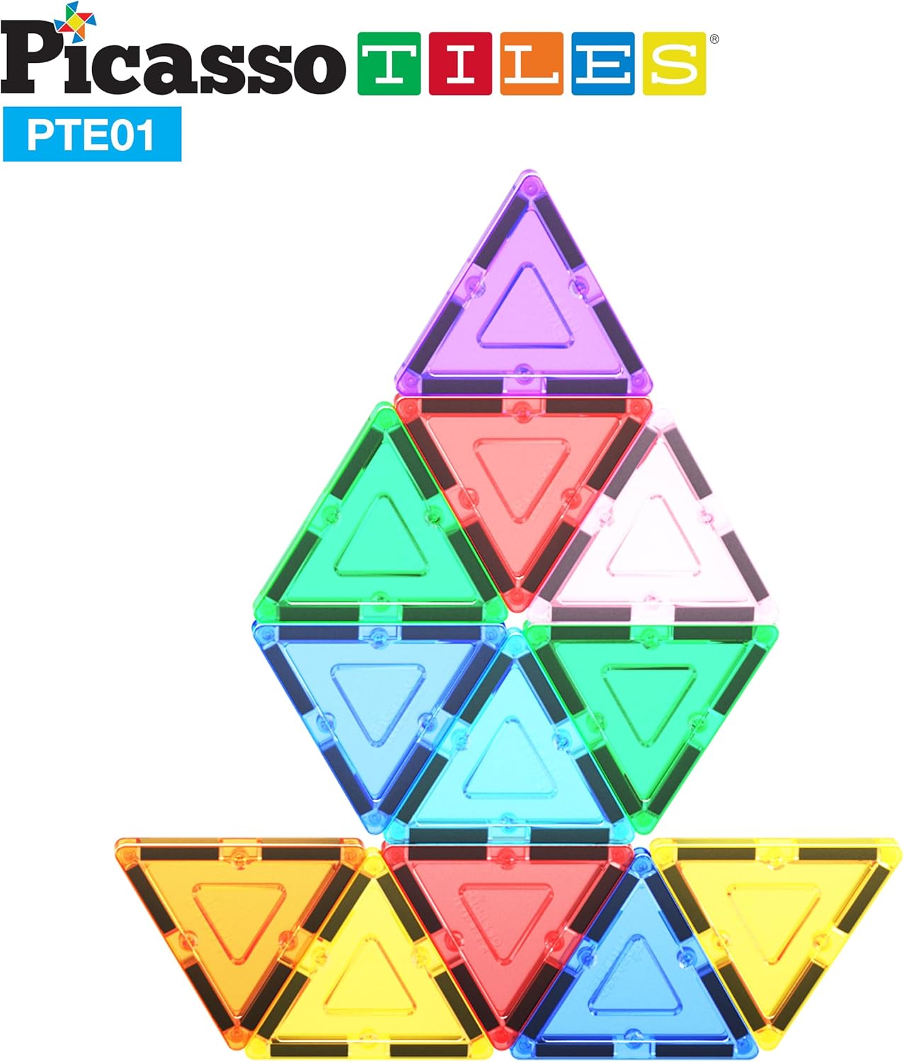 PicassoTiles 4pcs Magnetic Building Block Large Square Shape Magnet Tiles Construction Toy STEM Learning Kit Educational Playset Playboard Pretend Play Stacking Blocks Child Brain Development PTE09