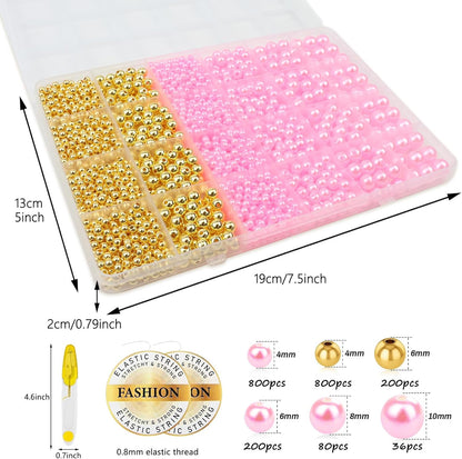 Hpebl 2136PCS Beads for Bracelets Pearl Bracelet Making Kit Friendship Bracelet Kits Bracelet Bead Kits Small Pearl Bead and Gold Beads Beading Kit for Bracelets Jewelry Making Kit