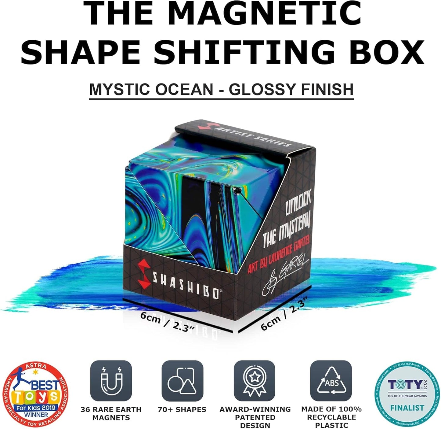 Shashibo Shape Shifting Box - Award-Winning STEM Fidget Toy with Ultra Strong Magnets - Puzzle Cube Transforms Into 100+ Shapes, Perfect Sensory Gift for Kids, Teens, and Adults (Blue Planet)