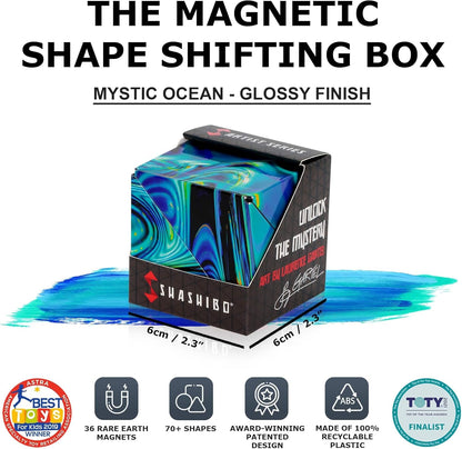 Shashibo Shape Shifting Box - Award-Winning STEM Fidget Toy with Ultra Strong Magnets - Puzzle Cube Transforms Into 100+ Shapes, Perfect Sensory Gift for Kids, Teens, and Adults (Blue Planet)