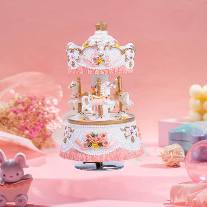 Unicorn Musical Snow Globe for Kids Girls Carousel Music Box with 7 Led Lights Swirling Glitter for Birthday Valentines