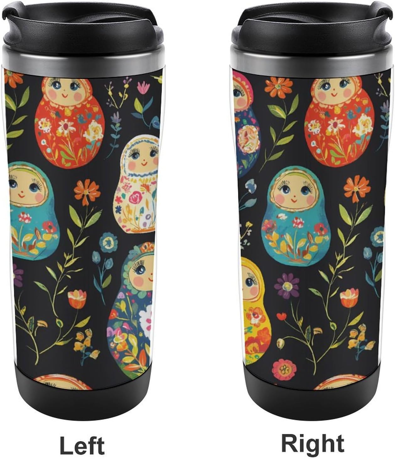 Russian Nesting Dolls Flowers Stainless Steel Tumbler Vacuum Insulated Coffee Cup Double Wall Water Mug Gifts for Women Men