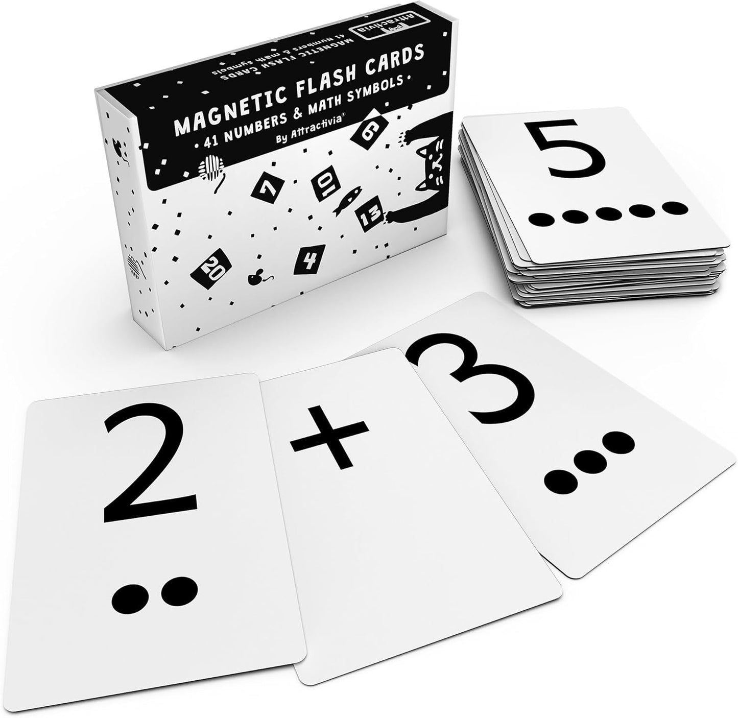 Attractivia Magnetic Number Flash Cards - Large 0-25 Math Cards, Early Addition and Subtraction, Multiplication, Division and Symbols, for Classroom Teachers, Homeschool, Toddlers, Kids and Adults