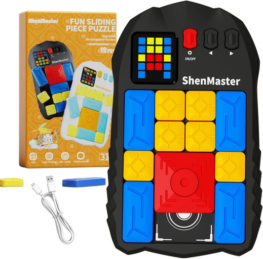 Rechargeable Super Slide Puzzle Game,Klotski Brain Toys for Kids Teens,500+ Challenges 7 Difficulty Levels for Boys&Girls,Portable Travel Games for All Ages,8-12 Gifts idea-White