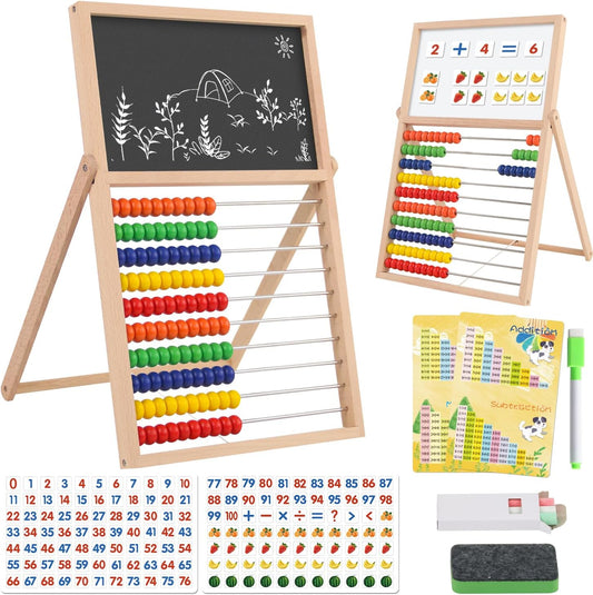 Wooden Abacus for Kids Math Games for Kids 3-5 4 5-7 6-8 Counters Toys with Double-Sided Whiteboard Blackboard and Magnetic Number Cards 1-100 Educational Counting Math Manipulatives 1st 2nd grade