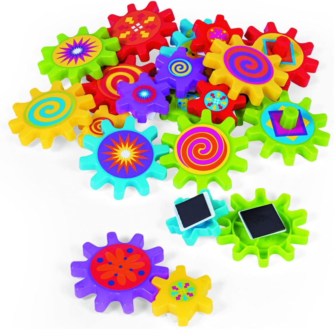 Fun Express Magnetic Gear Building Toys 22 Pieces - Educational STEM Learning Toys for Kids Ages 4-8 | Spinning Gears for Refrigerator Magnets & Whiteboard | Multicolor Engineering Science Kit Set