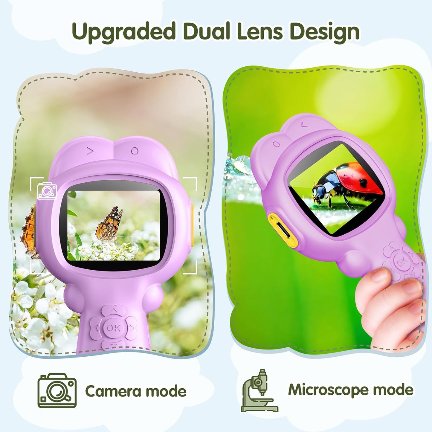2-in-1 Kids Microscope Camera with 200W Dual Lens-2.0" Screen 500X Photo & Video AUKCLAX Digital Microscopes Handheld for 3 4 5 6 7 8 9 10 11 12 Year Old Kids Educational Science Kit Toy Gifts(Purple)