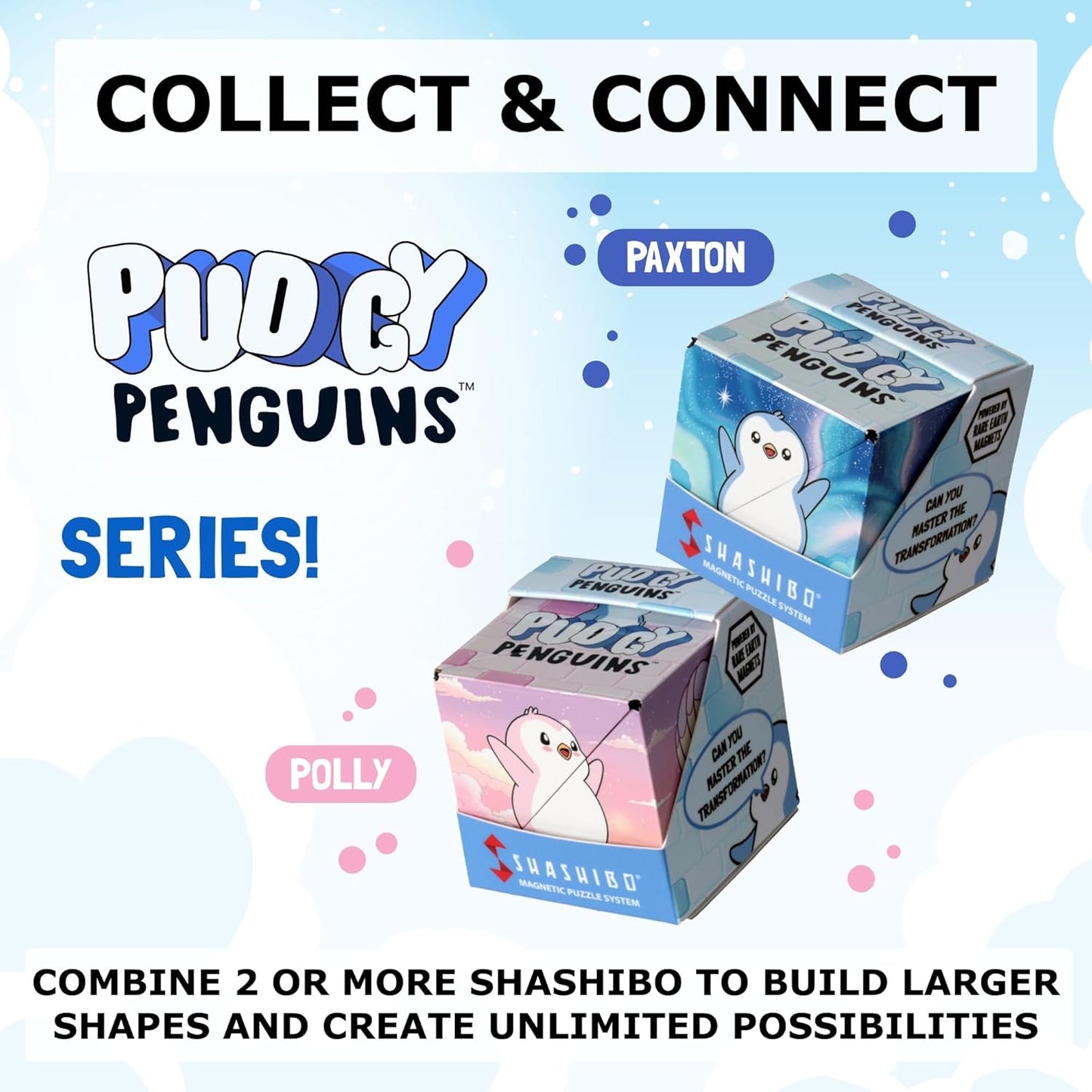 Shashibo Pudgy Penguins Shape Shifting Box – STEM Fidget Toy with Ultra Strong Magnets, Puzzle Cube Transforms into 100+ Shapes, Sensory Gift for Kids, Teens, and Adults (Paxton)