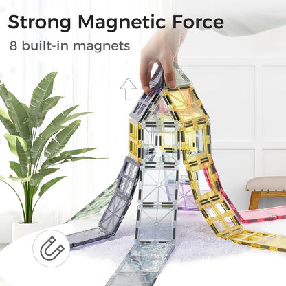 Magnetic Tiles, 96PCS Magnetic Block Toddler Toys with 2 Cars, 3D Clear Magnet Building Tiles Set, STEM Educational Toys for Kids 3-9 Years