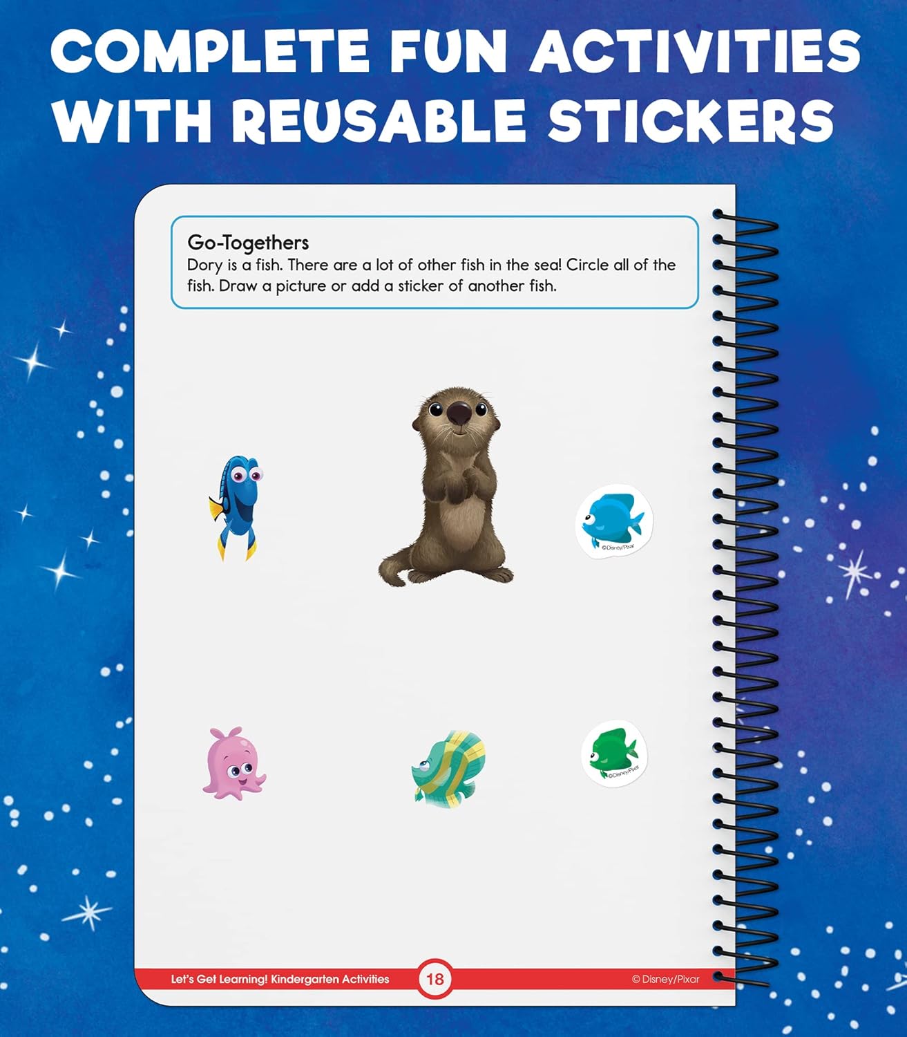 Disney Learning Let's Get learning! Kindergarten Activity Book, Wipe Clean Workbook With Math, Letters, Handwriting, Addition & Subtraction Activities, Reusable Sticker Book for Kindergarteners