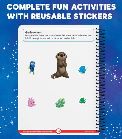 Disney Learning Let's Get learning! Kindergarten Activity Book, Wipe Clean Workbook With Math, Letters, Handwriting, Addition & Subtraction Activities, Reusable Sticker Book for Kindergarteners