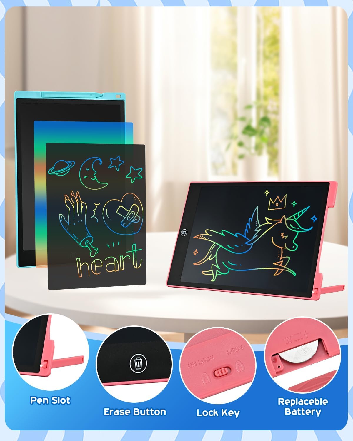 cimetech Toddler Girl Gifts, LCD Writing Tablet 2 Pack, Kids Toys for 3 4 5 6 Year Old Boys, 8.5 Inch Drawing Pad Painting Coloring Books, Travel Essentials Activities, Birthday Gifts Toddler Age 1-3
