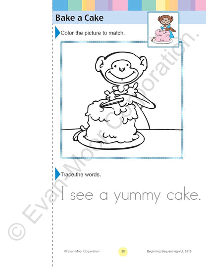 Evan-Moor Learning Line: Beginning Sequencing, Prek - Kindergarten Workbook
