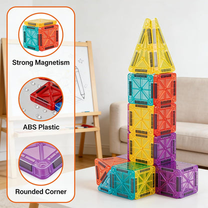 Mini Magnetic Tiles,34 PCS Magnetic Blocks with Metal Storage Box,Magnetic Building Tiles ,STEM Educational Travel Magnetic Tiles,Toddler Magnetic Toys for Kids Boys Girls Christmas Birthday Gifts