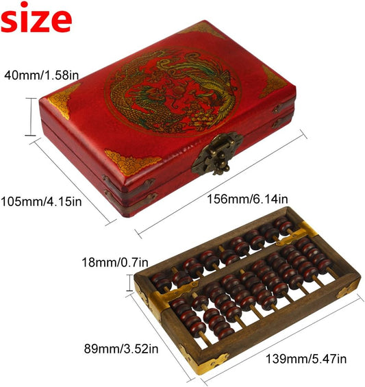 Larcele 9 Column Classic Wooden Abacus with Vintage Leather Box, Soroban for Study, Home Decoration, Aging Treatment SP-01