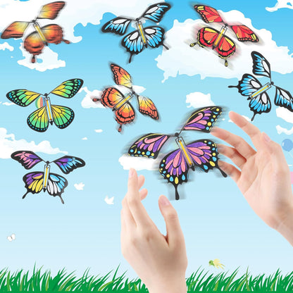 Seenelling 44 Pcs Flying Butterfly Craft Kit with 32 Wind up Butterflies and 12 Color Pens People Painting White Paper Butterflies DIY Toy for Party Game School Activity Birthday Gift (Style 3)