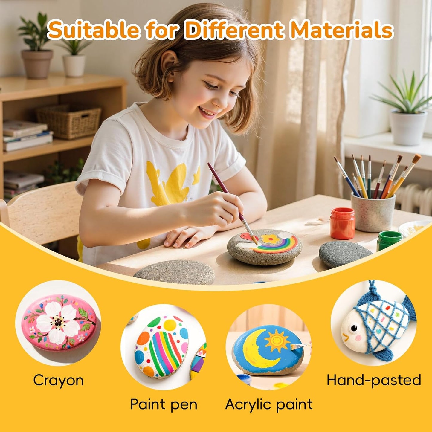 Simetufy 15 Pcs Rocks for Painting, River Rocks to Paint, 2"-3" Flat Painting Rocks, Smooth Rocks for Crafts, Natural Stones for DIY, Kindness Rocks Garden Decoration