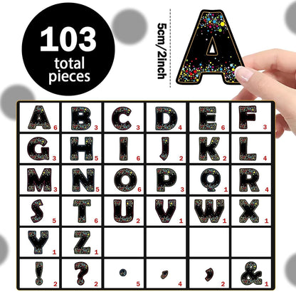 Qyeahkj 103 Pcs Glitter Silver Magnetic Letters - 2'' Alphabet Letters Kit for Classroom, Whiteboard, Fridge, Teachers & Preschool Learning