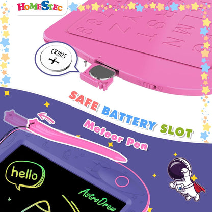 [ClimatePartner Certified] HOMESTEC Astrodraw Drawing Pad, Colorful LCD Writing Tablet for Kids, Doodle Board for Toddlers 3 4 5 6 Years Old, Travel Toy Birthday Gift for Boys Girls (Aqua/Purple)