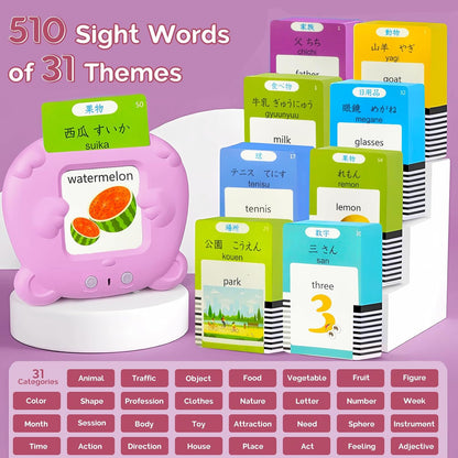 English Flash Cards Bilingual - Japanese Talking Flash Cards for Kids, Pocket Speech for Toddlers 3-12, 510 Sight Words of 31 Varieties, Sensory Toys Children with Autism (Japanese, Blue)