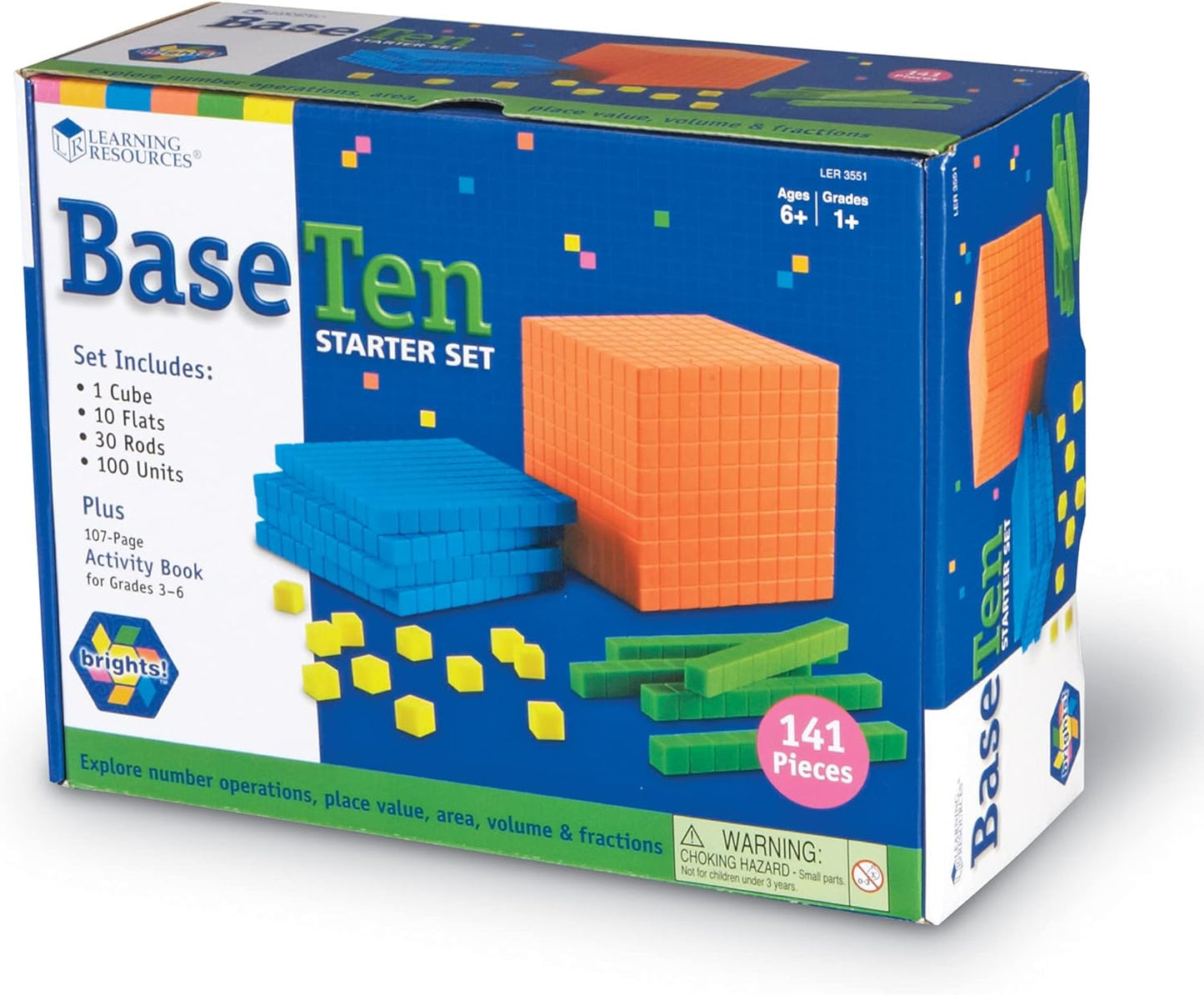 Learning Resources Brights! Base 10 Starter Set - 100 Piece Set, Ages 6+, 1+ Grade, Math Manipulatives, Teacher Supplies, Back to School