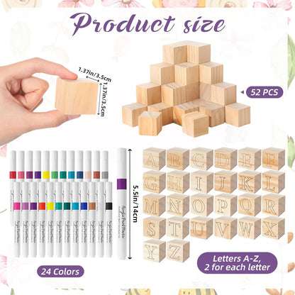 117 Pcs Baby Shower Blocks to Decorate Game Kit Includes 52 Wooden Blocks 24 Markers 1 Game Sign 40 Templates to Paint (Kraft)