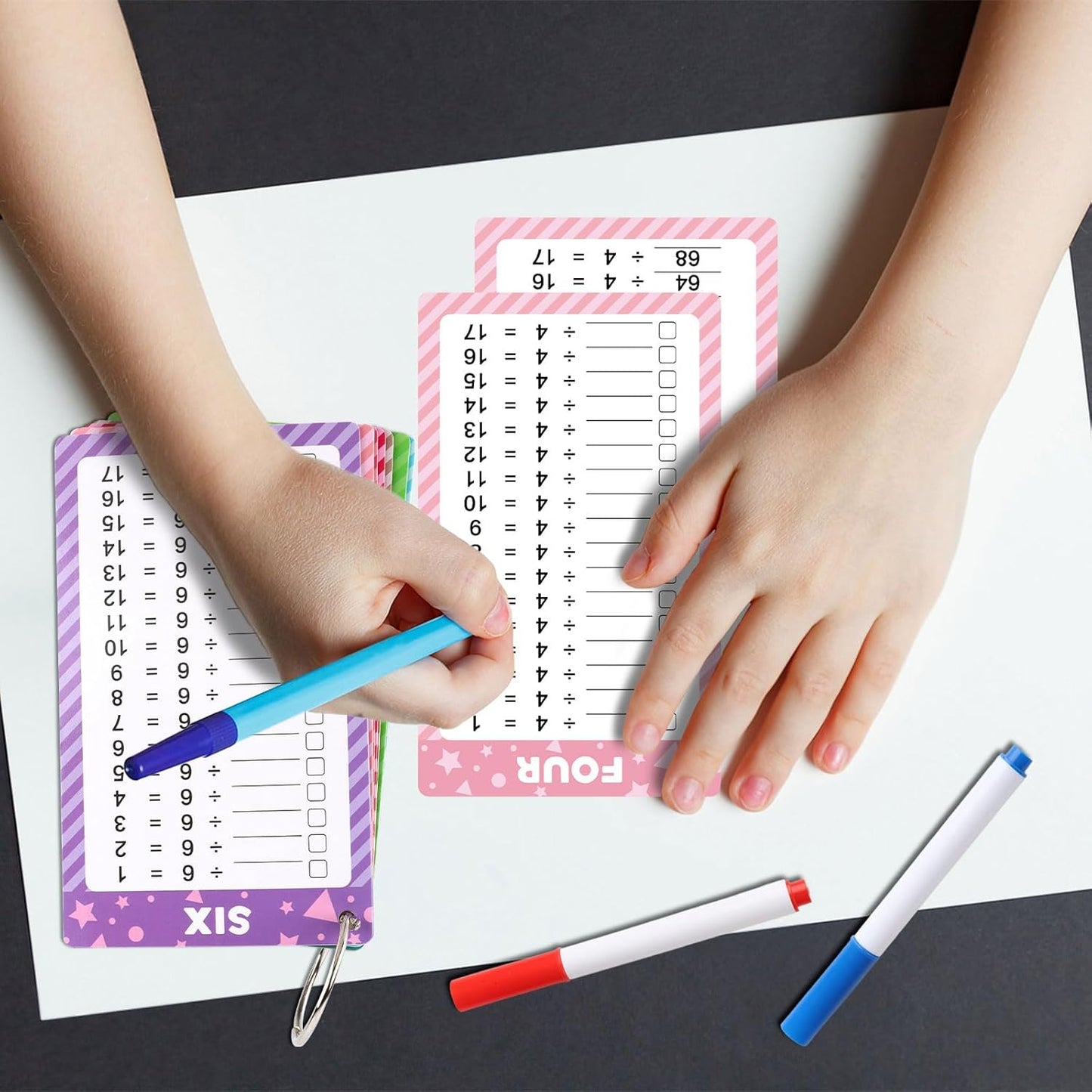 17 Pcs Addition Flashcards 0-16, Times Table Flash Cards with 2 Dry Erase Markers 2 Rings for Kids 1st to 3rd Grades Multiplication Game Supplies