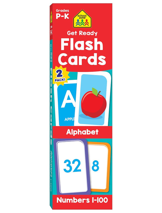 School Zone Get Ready Flash Cards Alphabet & Numbers 1-100 2-Pack: 112 Cards, Preschool & Kindergarten Learning, ABC Letters, Phonics, Counting, Early Math Skills, Ages 3–6