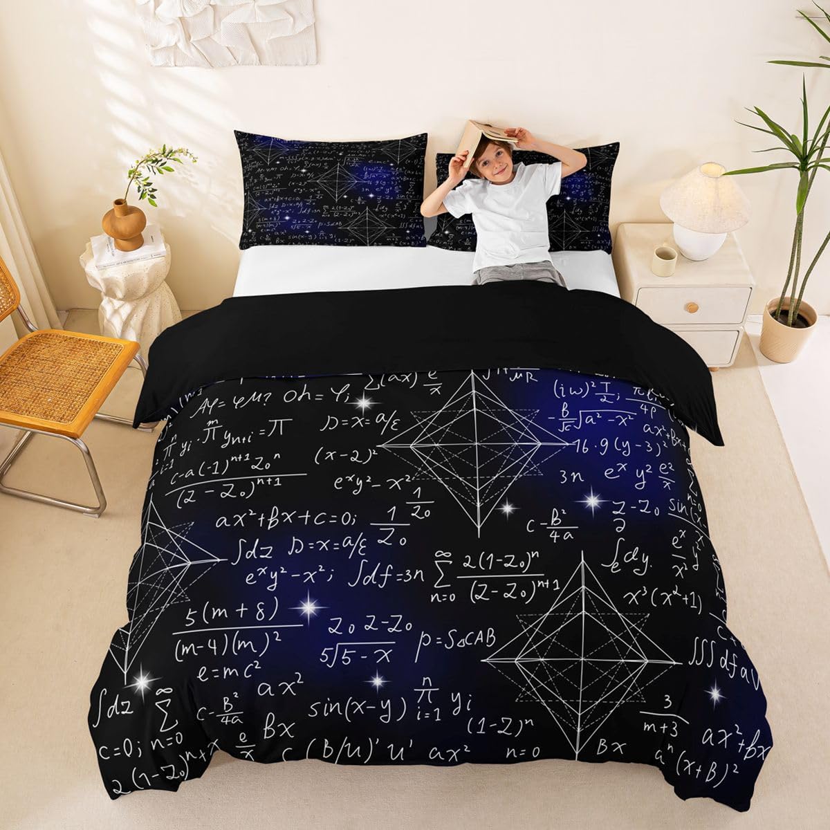 Erosebridal Chemistry Lab Bedding Set Twin Size Chemical Equation Duvet Cover for Boys Girls Chemical Elements Science Theme Comforter Cover Teens Kids Science Students Bedding School Dorm Room Decor