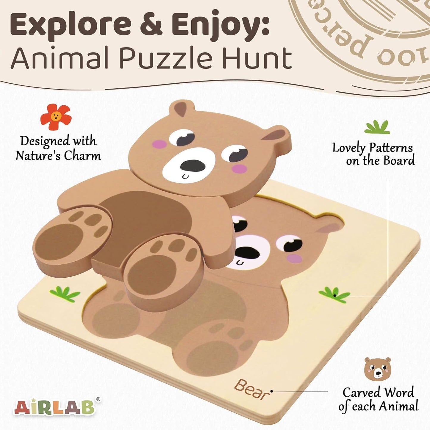 Wooden Puzzles for Toddlers 1 2 3 Year Old Animals Shape Puzzle Toys for Travel Airplane Gift for Kids Montessori Early Development Gifts for Baby Boys Girls with Drawstring Bag Pack of 4
