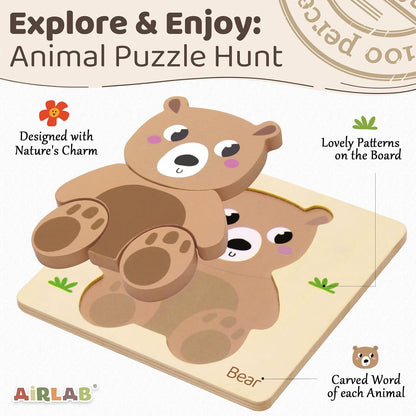 Wooden Puzzles for Toddlers 1 2 3 Year Old Animals Shape Puzzle Toys for Travel Airplane Gift for Kids Montessori Early Development Gifts for Baby Boys Girls with Drawstring Bag Pack of 4
