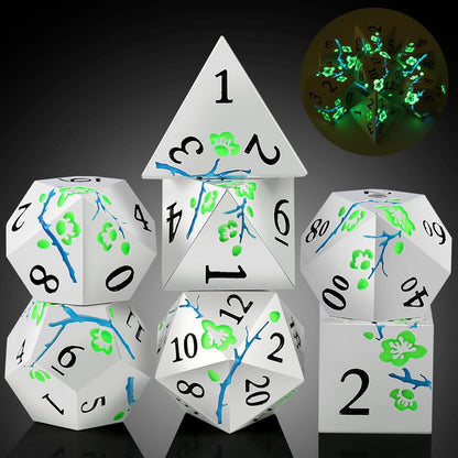 DnDnD Heavy Polyhedral Metal Dice Set with Metal Box, 7-die Shiny Blue Surface with Golden Number for RPG,Dungeons and Dragons,Pathfinder,Shadowrun,D&D,Role Palying Game and Math Teaching - Colors A