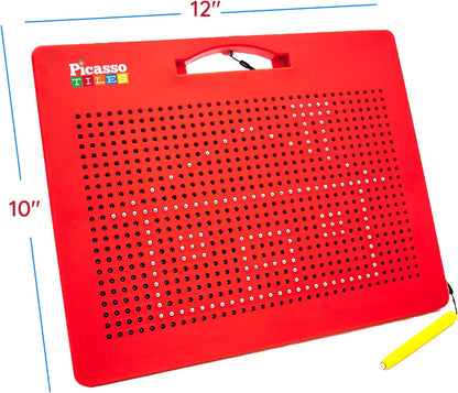 PicassoTiles 2PK 4-in-1 Magnetic Drawing Board 12x10 inch Large Magnet Tablet Pad with 4 Facings Lowercase & Uppercase Alphabets, Numbers, & Freestyle STEM Learning Writing Reading Playboard PTB06