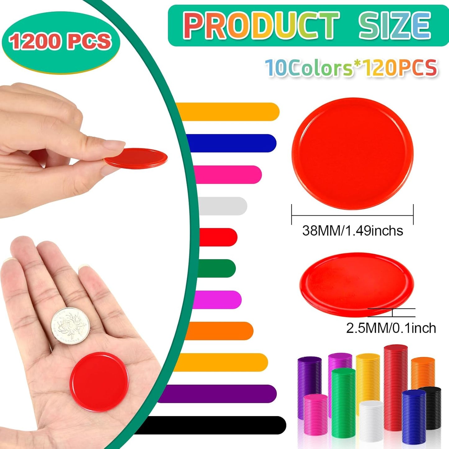 Coopay 600 Pieces Plastic Poker Chips Learning Counters Disks Bingo Chip Counting Discs Markers for Math Practice and Poker Card Game Tokens, Teaching Rewards, 38 mm/ 1.5 Inches (Red)