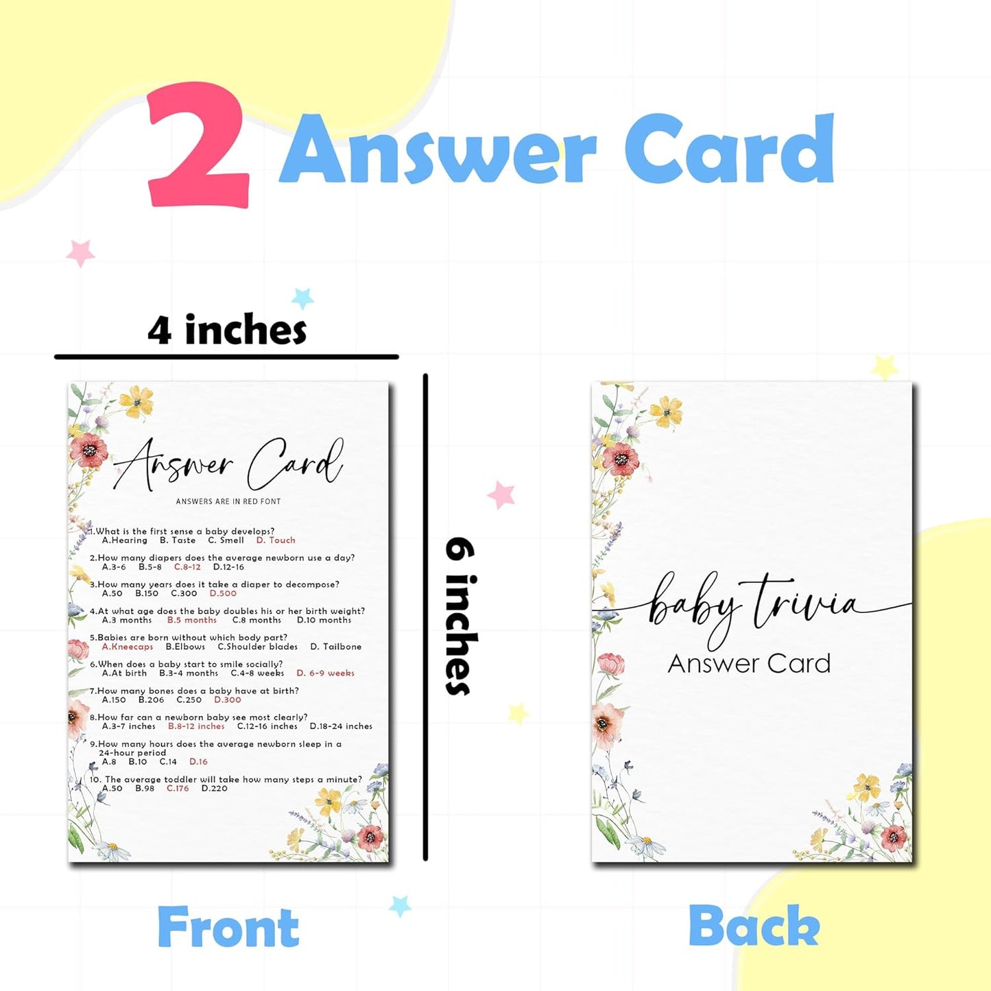 Spring Wildflowers Predictions & Advice Theme Baby Shower Games for New Parents - 50 Flowers Game Cards for Boys & Girls -Gender Neutral Gender Reveal Baby Announcement Activities Supplies & Decor-A02