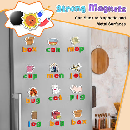 CVC Word Games, Elkonin Box, Refrigerator Fridge Magnets for Kids, Magnetic Dry Erase Board, Toddler Alphabet ABC Letter Games, Speech Therapy Spelling Reading Games Classroom Must Haves