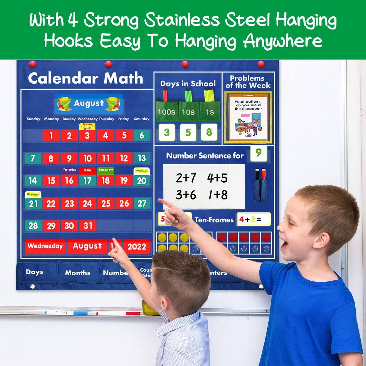 Circle Time Learning Center Pocket Chart for Classroom, Dry Erase Alphabet & Number Flash Cards, Write ABC Letter Tracing Writing Practice Games for Kids, Learning Weather Counting Color Shape