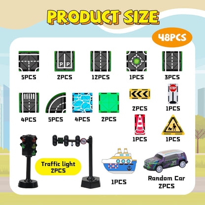 150PCS Magnetic Tiles Road Set with Marble Run, Preschool Magnet Tiles Included Magnetic Cars. STEM Magnetic Tiles for Kids, Preschool Educational Building Toys for Boys & Girls