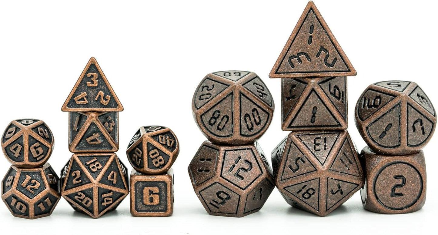 UDIXI Steampunk Metal Dice Set, 7 Die Polyhedral DND Dice Set for D&D Role Playing Game and Math Teaching (Ancient Copper)