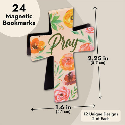Magnetic Christian Bookmarks - Magnetic Cross Page Holders for Bibles - Inspirational Bookmarks for Women - Page Magnets for Your Bible - 2.25 x 1.6 in, Pack of 12, Multicolor