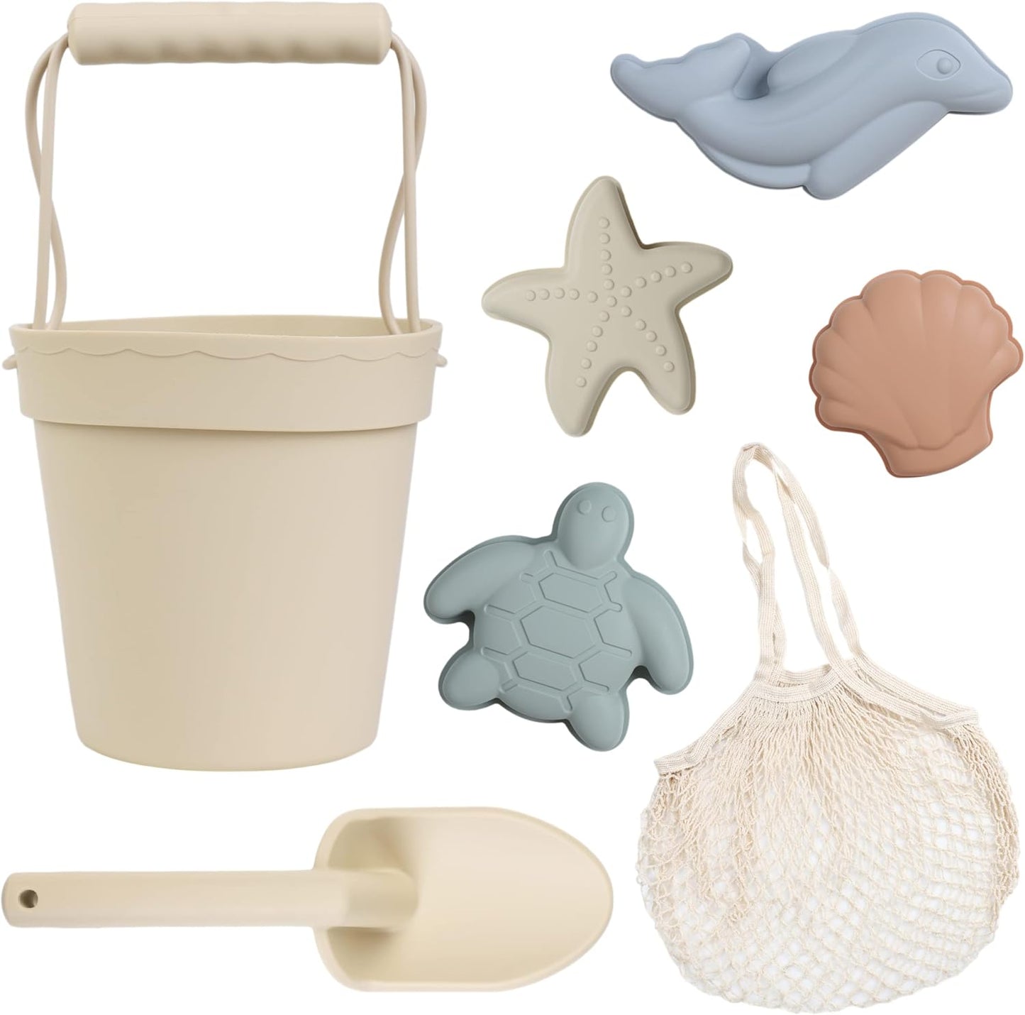 BLUE GINKGO Silicone Beach Toys - Modern Baby | Travel Friendly Toys Set | Silicone Bucket, Shovel, 4 Sand Molds, Beach Bag | Sand Toys for Toddlers, Kids - Yellow